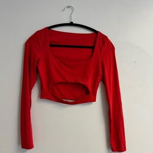 Red Cutout Long Sleeve Top. Size S
